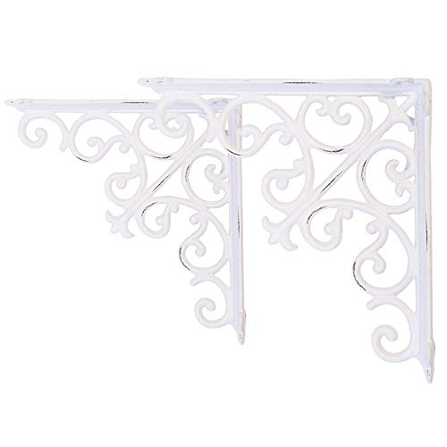 Sungmor 2PC 4.7 Inch Heavy Duty Decorative Brackets for Shelves, Vintage Victorian Cast Iron Shelf Bracket, Sturdy White L Shape Metal Corner Brace Shelf Supporter, Wall Mounted Floating Shelf Bracket