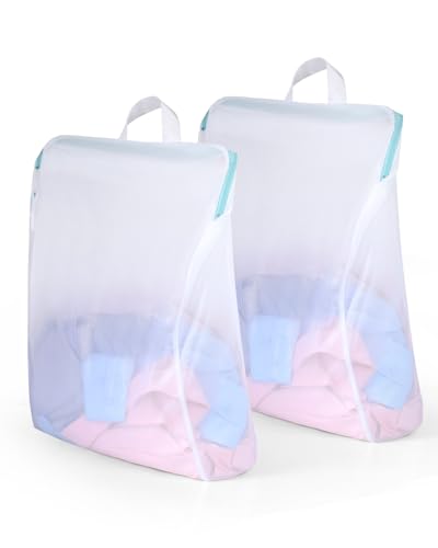 OTraki Large Mesh Laundry Bags 2 Packs, 16 x 20 inch Net Laundry Bags, Reusable Laundry Bags with Zips, Washing Bag with Handles for Washing Machine Delicates Clothes College Dormitories Apartments