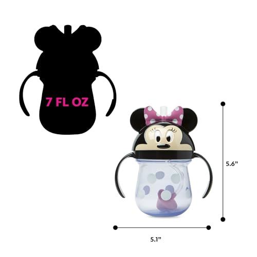 Image of The First Years Disney Minnie Mouse Weighted Straw Cup - Spill Proof Toddler Cups with Flip Top Cover and Silicone Straw - Dishwasher Safe - 7 Oz - 6 Months and Up (Pack of 12)