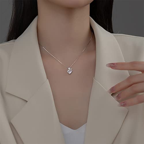 Crystal Swan Pendant Necklace for Women Girls 925 Sterling Silver Cute Charms Drop Link Chains Adjustable Delicate Cute Birthday Holiday Christmas Jewelry Gift for Her 18 Inches2