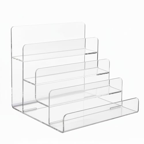 Acrylic Wallet Display Stand, Clear 4 Tier Purse Jewelry Riser Display Rack for Craft Fairs Vendor Booth, Desktop Display Shelf for Perfume, Keychain,Sunglasses Organizer