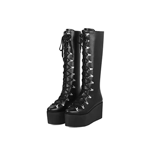 Bottes de discothèque à lacets avec rehaussement intérieur et talon compensé