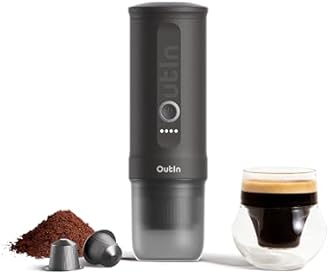 OutIn Nano Portable Electric Espresso Machine, Travel Coffee Maker for Camping, Car Coffee Maker Self-Heating with USB-C, With Ground Coffee & NS Capsule for RV, Hiking, Office