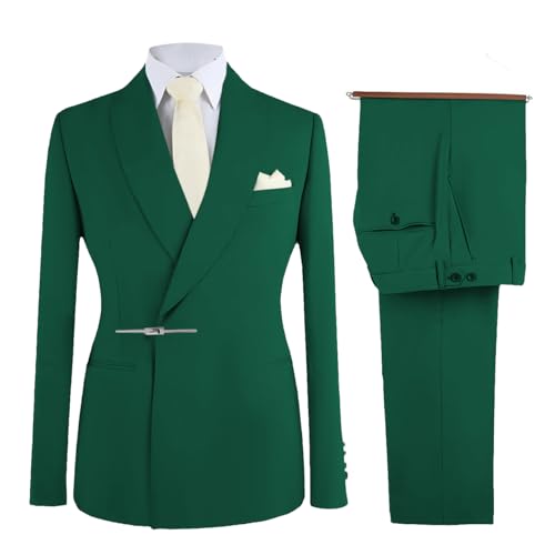 Men's Suit Solid Color 2 Piece Suit Set Shawl Lapel Metal Buckle Blazer Business Wedding Formal Attire