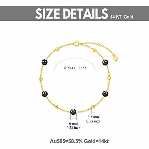 14K Gold Gemstone Bracelets For Women Solid Gold Opal Turquoise Black Onyx Bead Bracelet For Her, 6.5''-8.5''(Black Onyx) #TOP4