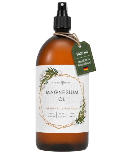 Magnesiumöl von Nordic Pure 1000ml | Aus original Zechstein Inside Magnesiumchlorid Natursole | Als Magnesium Spray zur kinderleichten Anwendung