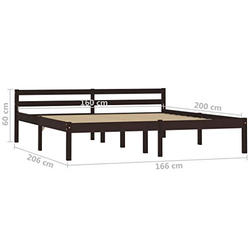 Bedframe massief grenenhout donkerbruin 160x200 cm - Afbeelding 8