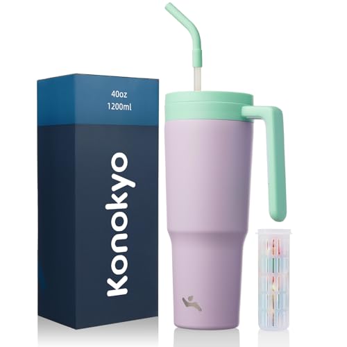 Image of Konokyo 40 oz Tumbler with Handle and Straw, Insulated Water Bottle