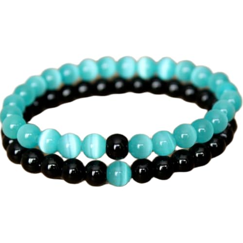 Bracelet couple en perles d'onyx noir de 8 mm lisses haut de gamme