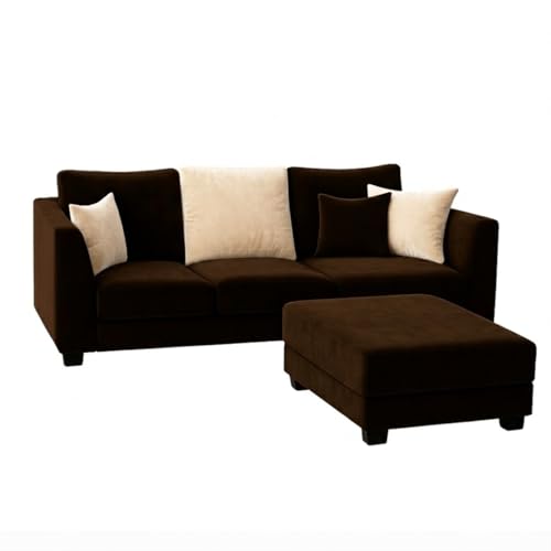 Image of SOCOZI Evanto 4 Seater L Shape Sofa Set with Movable Ottoman | Flexible Left or Right Layout | Soft Velvet Suede Fabric | Modern Design | Plush Comfort Cushions for Living Room (Dark Brown-Cream)