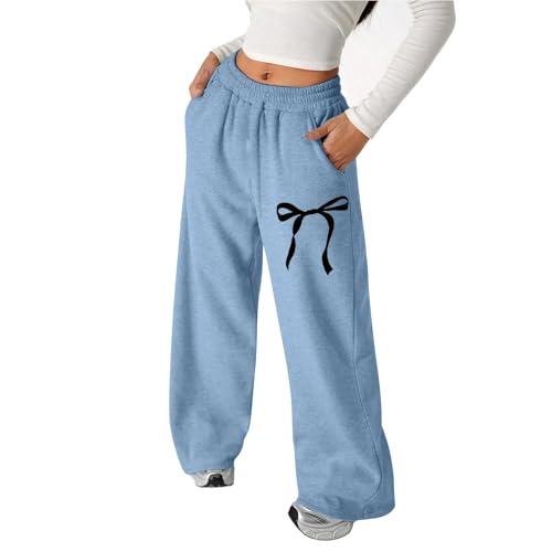 Girls Sweatpants Joggers Sweat Pants Bowknot Graphic Print with Pockets High Waisted Athletic Pants