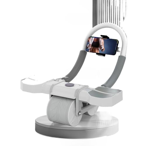 OGXN腹筋ローラー、アブローラー、エクササイズホイール、四輪安定設計、オートリターン機能、静音トレーニング、膝マット付属、組立簡単、筋力トレーニング、自宅健身、ダイエット運動 (ダブルホイール - 4つの肘サポート/オフホワイト)