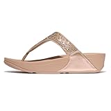 FitFlop Women's Lulu Crystal-Mix Toe-Post Sandals Wedge, Metallic Classic Beige, 7