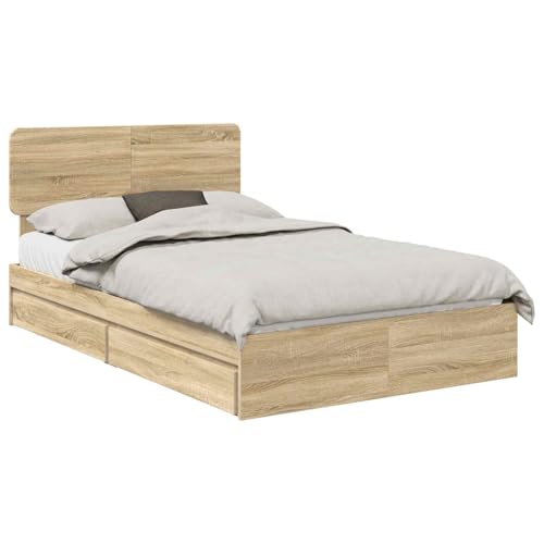 vidaXL Aufbewahrungsbett Sonoma-Eiche 120 x 200 cm Holzwerkstoff, Moderne Schlafzimmermöbel, eleganter rechteckiger Bettrahmen, platzsparendes Design, robust und praktisch
