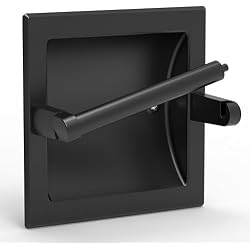 Matte Black Recessed Toilet Paper Holder for Regular Rolls,Contemporary Hotel Style Pivoting Toilet Tissue Holder Wall Mount Made of Metal, in Wall Toilet Paper Holder
