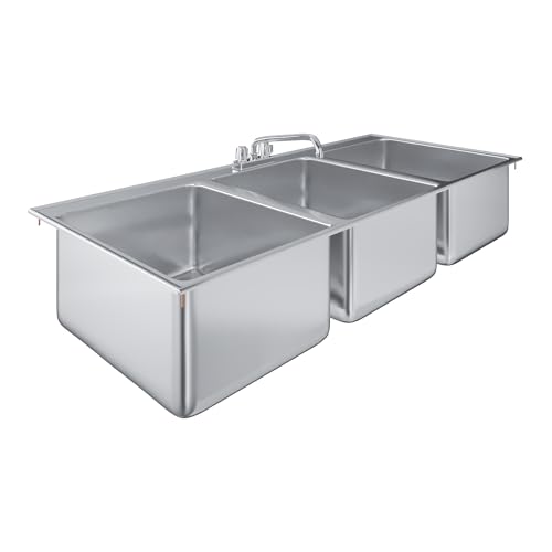 AmGood Stainless Steel Compartment Drop-in Sink. NSF (3 Bowl 16