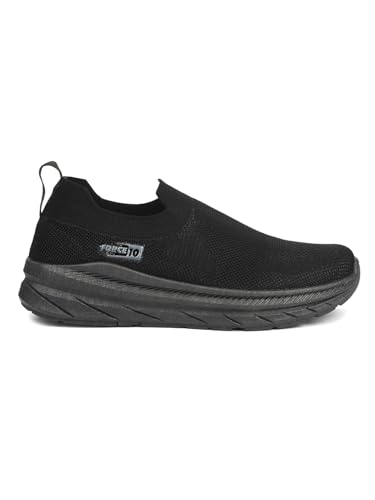 Image of Liberty Force 10 MATCHER-7E Non-Lacing Sports Walking Shoes for Men - Black & Dark Grey | Comfortable and Durable | Suitable for Slip-On Gym, Jogging and Outdoor Shoes for Gents | Cushioned Footbed