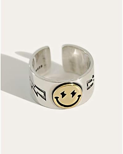 BUUKAAI Smiley Face Ring Silver Open Rings Adjustable Wide Smile Knuckle Ring Happy Smiling Rings Golden Women Jewelry Rings