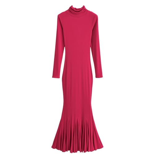 Robe longue slim violette S à col pileux pour l'automne - 6
