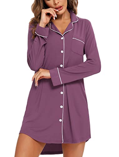 Image of Leikar Nightgowns for Women Button Up Labor Delivery Gown Sleep Shirts