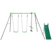 Lifespan Kids Hurley 2 Metal Swing Set with Slippery Slide Children Swing Outdoor