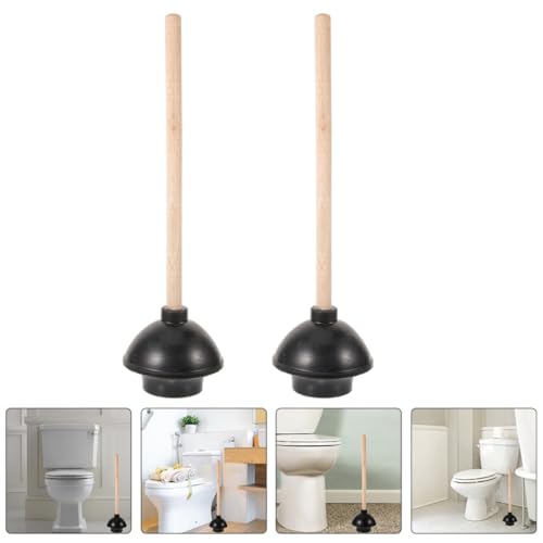 Desatascador de goma con mango de madera resistente pack de 2 unidades para tuberías y lavabos 7