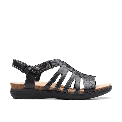 Clarks Clarks Collection Women's April Belle Flat Sandal, Black Leather, 6.5 Medium US