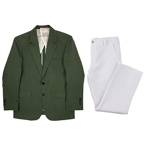 Ensemble 2 pièces en lin pour hommes avec veste à revers échancré et pantalon uni chic