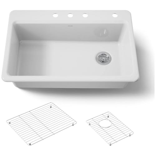 Riverby 33' Drop In Single Basin Cast Iron Kitchen Sink with Two Basin Racks and Five Predrilled Holes