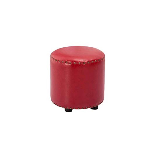 Taburete redondo de cuero rojo de 35x35x40cm para mesa de centro y dormitorio 2