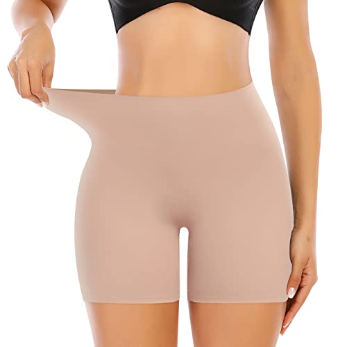 Image of Womens Slip Shorts for Under Dress Seamless Shapewear Boyshorts Tummy Control Panties Shaping Shorts(#C2 Beige,Small)