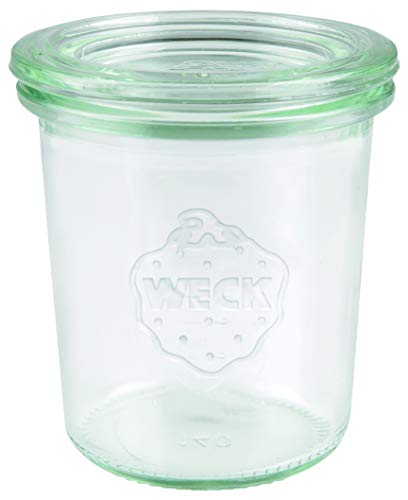 Weck 761 - Tarros de cristal (140 ml, con tapa de cristal, resistentes al calor, microondas, 12 unidades)