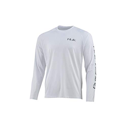 Huk Men's Atlantik Fresh Pursuit Fishing Long Sleeve Shirt, White, Medium