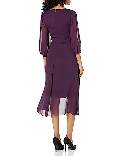 Image of DKNY Women's 3 /4 Balloon Sleeve Twist Front Chiffon Midi Dress