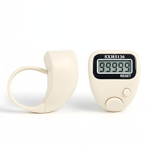 Image of Digital Finger Tally Counter, 5-Digit LCD Display, Ring Design with Reset Button (Pack of 1) (White)