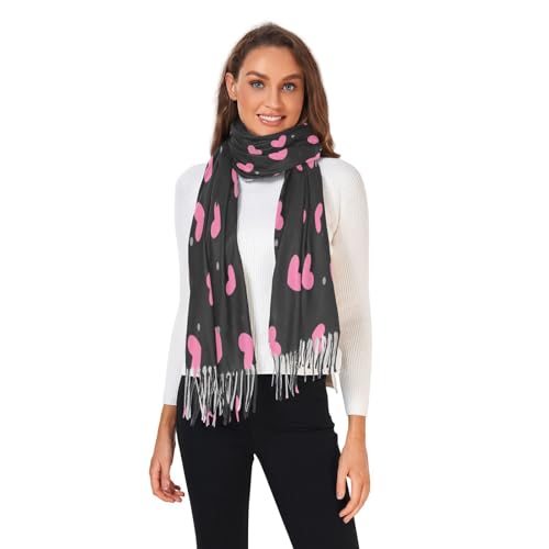 ALAZA Pink Heart Polka Dot Black Women’s Scarf Soft Warm Long Scarves Shawl Wrap for Winter Autumn Home Office Travel3