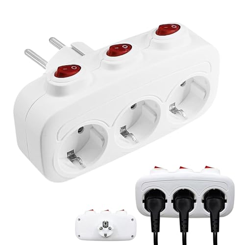 Multiprise Murale 3 Prises, Prise Multiple avec 3 Interrupteur Individuel, Electrique Prise Horizontale Multiprise avec Protection Contre Les Surcharges,...