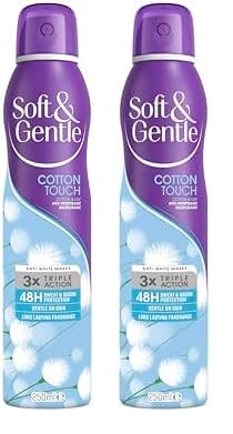 SOFT & GENTLE Cotton Touch Anti-Perspirant Deodorant Spray, 250 ml, 48h Sweat & Odour Protection Aerosol, Alcohol Free Gentle on Skin, Floral Scent, Long-Lasting Fragrance, No White Marks (Pack of 2)
