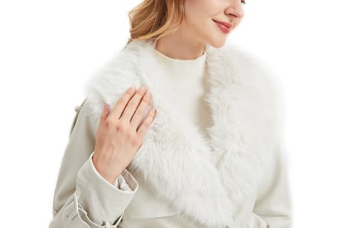 Women Faux Leather Trench Long Coat wiht Fur Collar,Mid Length Double-Breasted Overcoat Jacket Fur Lined2
