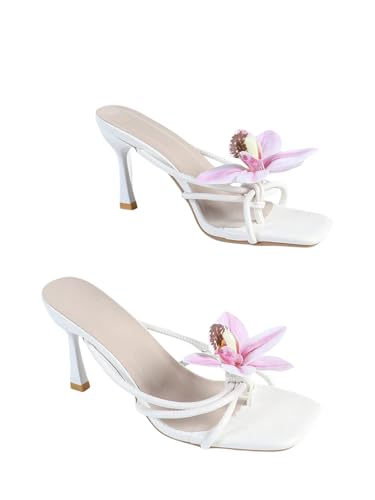 Image of MakeMeChic Women's Open Toe Floral Kitten Heels Flower Summer Beach Sandals