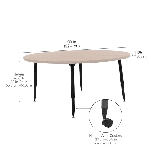 Image of Adapte Commercial Classroom Activity Table - 60 inch Round Woodgrain, ADA Compliant Tapered Legs with Glides & Casters, Adjustable Height 22-34 inch Wheelchair Accessible, School & Office Furniture