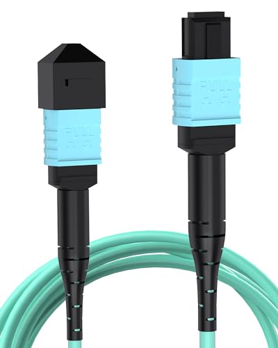 Image of MPO to MPO Fiber Cable, 0.9M /3ft OM3 Multimode Mpo Female Type B Cable 12 Core Strand Compatible with 8 Core for QSFP+Transceivers MTP Compatible Application