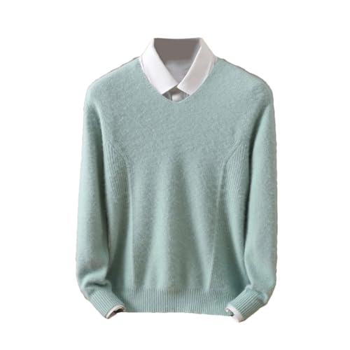 Men's Mink Cashmere Sweater V-Neck Pullovers Knit Sweater Casual Long Sleeve Jumpers Tops Mint L