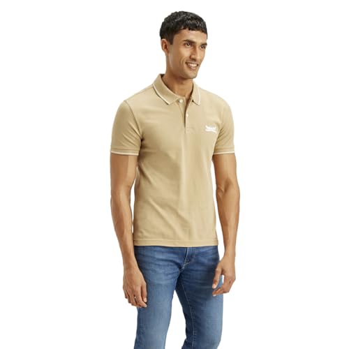 Image of Levi's Men's Solid Slim Fit Polo T-Shirt Beige