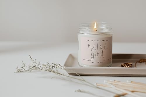 Sweet Water Decor Relax Girl, Peppermint, Cedar, Clove, and Eucalyptus Scented Soy Wax Candle for Home | 9oz Clear Jar, 40 Hour Burn Time, Non Toxic, Made in The USA - Thumbnail 3