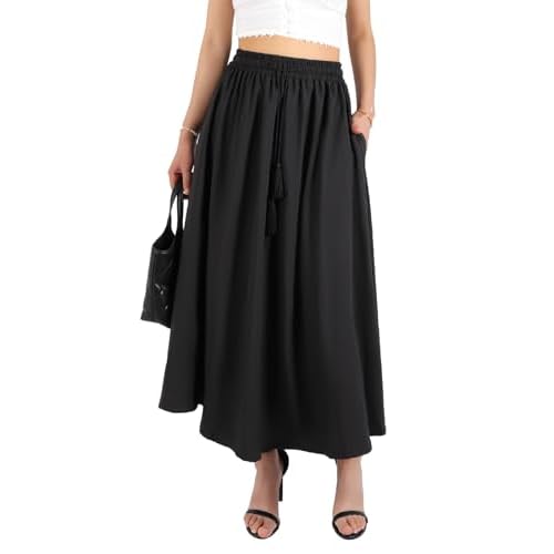BALAYSIER Skirts for Women Midi Length with Pockets Long Skirts Elastic High Waist A Line Skirt Long Flowy Boho Skirt
