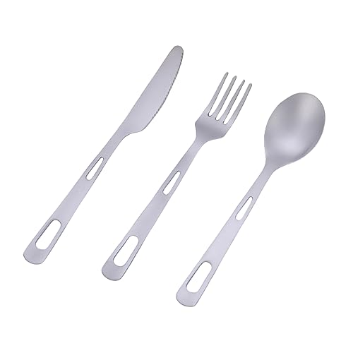 Turbovera Juego de Cubiertos Titanio para Camping Cuchara Cuchillo Tenedor Ligero y Duradero con Bolsa Transporte para Viajes, Picnic, Senderismo
