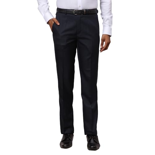 Image of Raymond Men's Mid Rise Contemporary Fit Poly Viscose Blend Solid Pattern Flat Front Formal Trouser