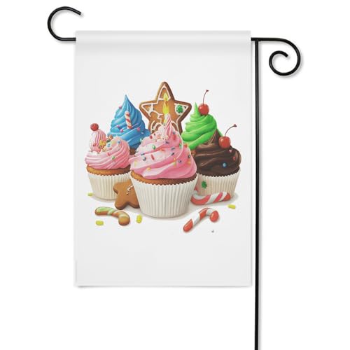 Moslion Cup Cake Garden Flag Sweet Food Desert Birthday Chocolate Cherry Flags Double-Sided Banner Welcome Yard Flag Outdoor Home Decor. Lawn Villa 12x18 Inch