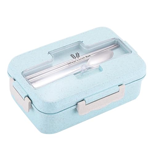 YAMAGW 弁当箱 1000ML / ブルー 1 段式 電子レンジ対応 ステンレス内側 真空断熱 保温保冷 密封漏れ防止 パッキン一体 洗いやすい 食器付き 仕切り設計 食材分納 会社・学校・キャンプ・ハイキング用 通勤・通学・ピクニックに適す 冷蔵庫対